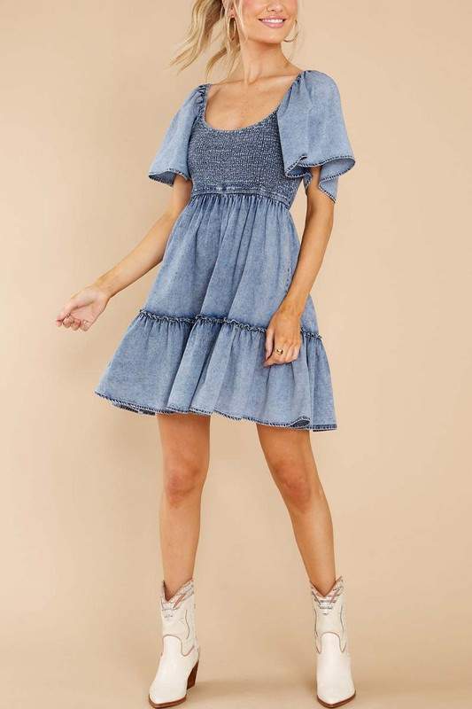 DENIM BABYDOLL SHORT DRESS