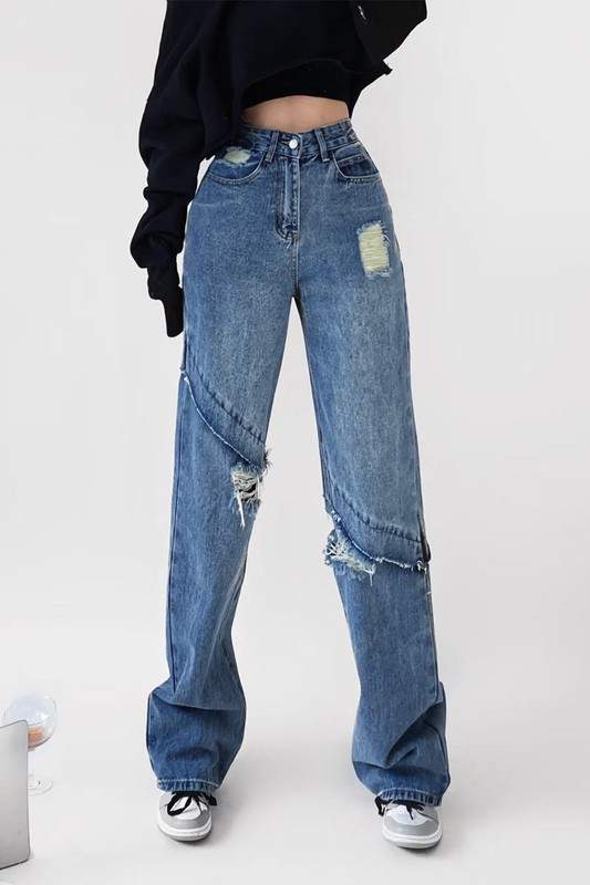 RIPPED CUTOUT DENIM JEANS