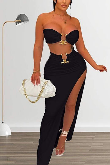 SOLID BRA AND MAXI SKIRT SET