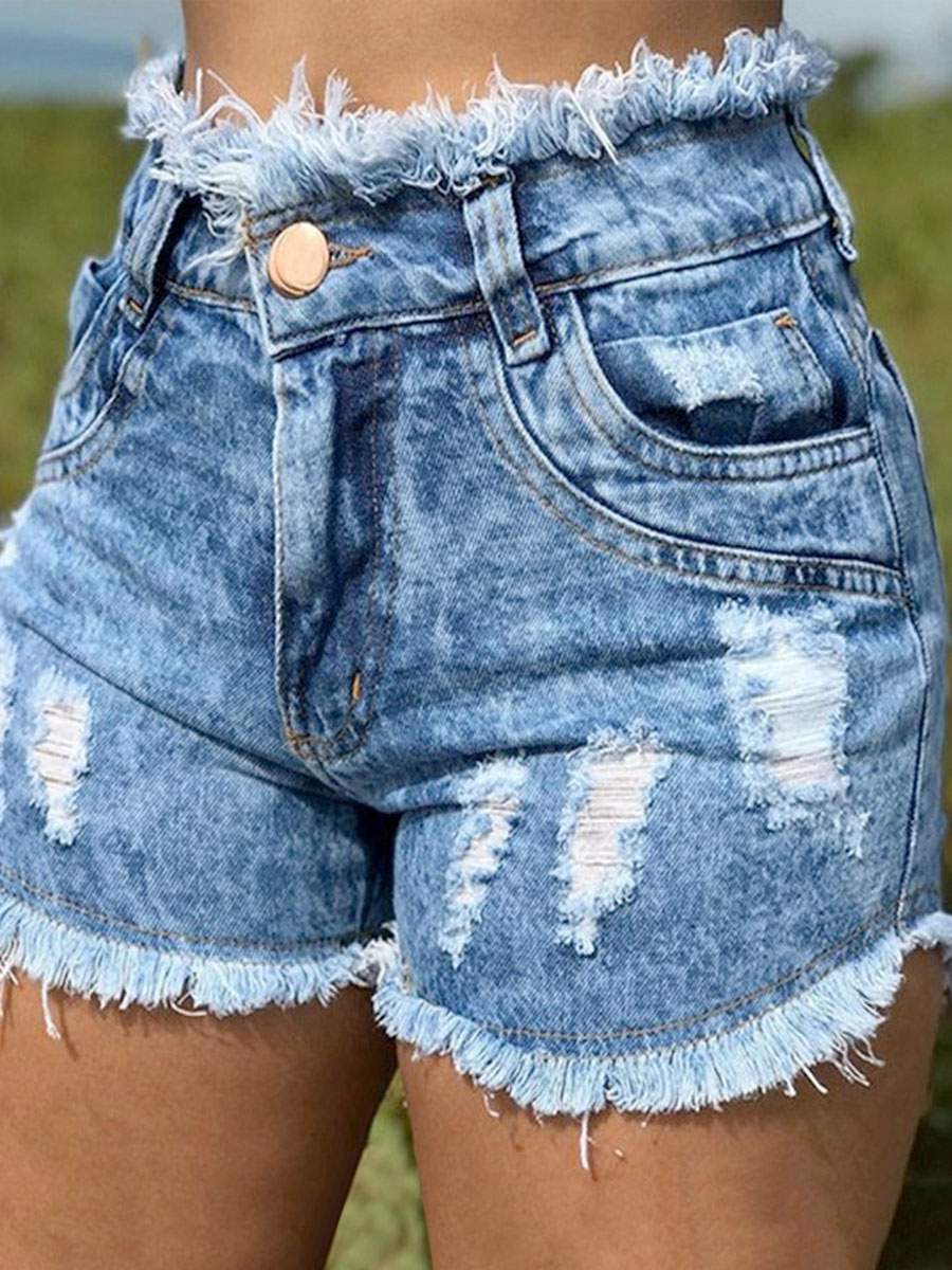 WOMEN SHORTS CASUAL SKINNY SOLID COLOR BUTTONS DENIM SHORT PANTS