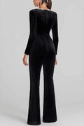 VELVET EMBELLISHED SQUARE NECK JUMPSUIT