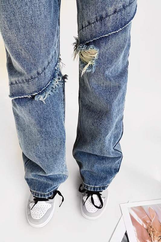 RIPPED CUTOUT DENIM JEANS