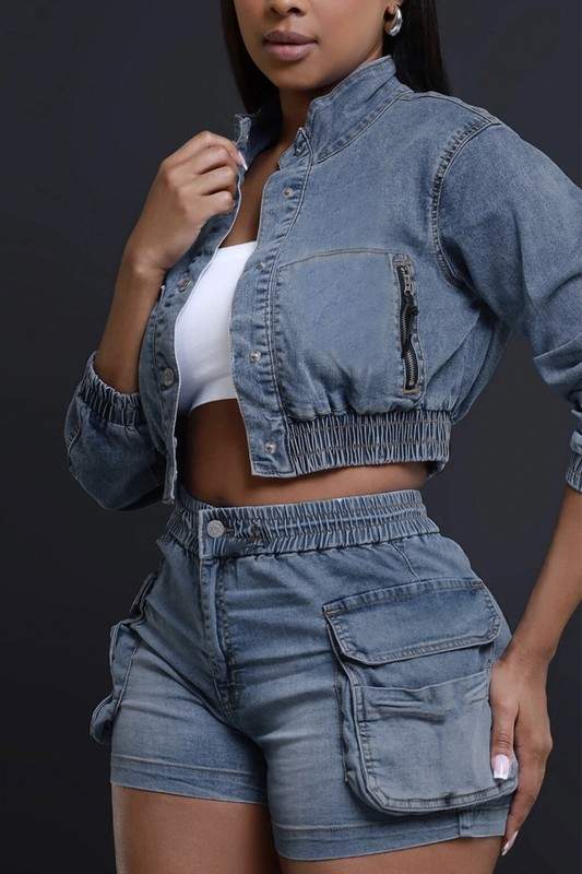 DENIM JACKET AND SHORTS SET