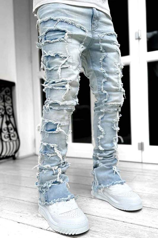 FRAYED DENIM PANTS