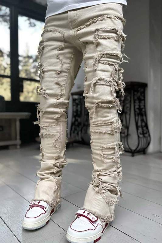 FRAYED DENIM PANTS