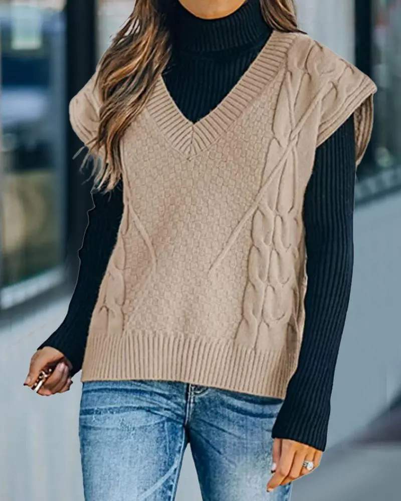 V NECK CABLE KNIT SWEATER VEST