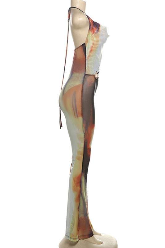 GRAPHIC HALTER BACKLESS JUMPSUIT