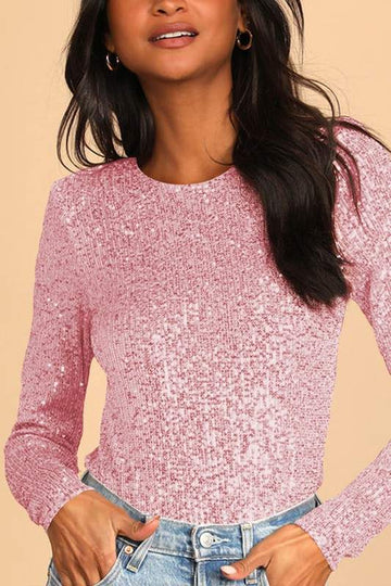 SEQUINS LONG SLEEVE BODYSUIT TOP