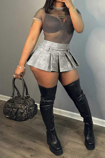 FAUX LEATHER PLEATED MINI SKIRT