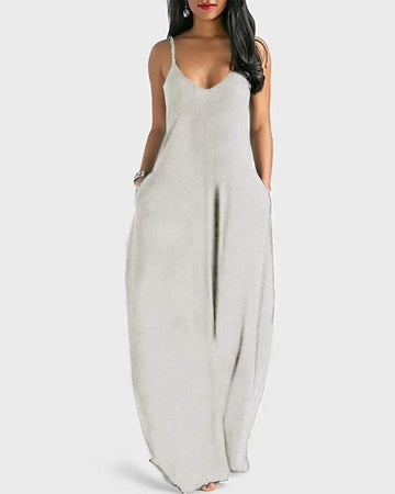 POCKET DESIGN V NECK SPAGHETTI STRAP MAXI DRESS