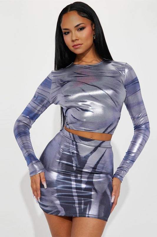 METALLIC SHIRT AND SKIRT SET